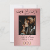 Foto, Wildblumen & Blatt Monogramm - Rosen Gold Save The Date (Vorderseite)
