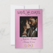 Foto, Wildblumen & Blatt-Monogramm - Rosenpink Save The Date (Vorderseite)