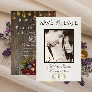 Foto, Wildblumen & Blatt-Monogramm - Rot Save The Date