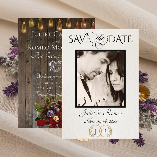Foto, Wildblumen & Blatt-Monogramm - Rot Save The Date