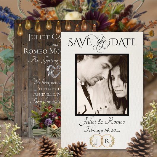 Foto, Wildblumen & Blatt-Monogramm - Salbei Save The Date