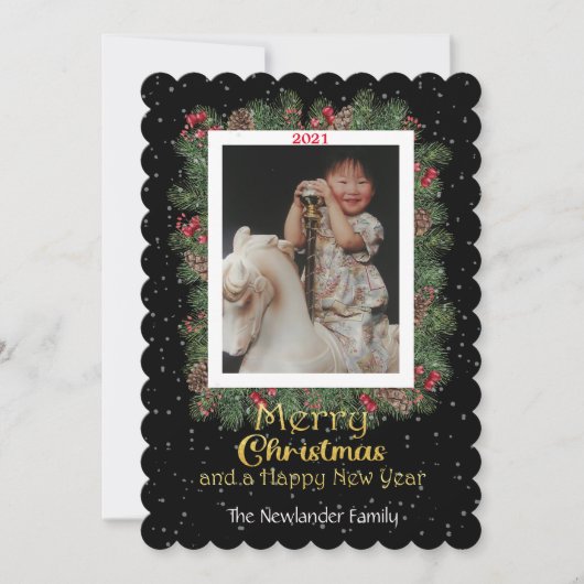 Foto "Winter Botanicals" und "Schneeflocken" Feiertagskarte (Vorderseite)