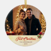 Foto Winter Moderne Wasserfarbe Erste Weihnachten Keramik Ornament (Vorne)