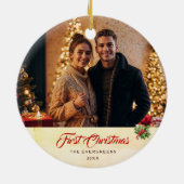 Foto Winter Moderne Wasserfarbe Erste Weihnachten Keramik Ornament (Hinten)