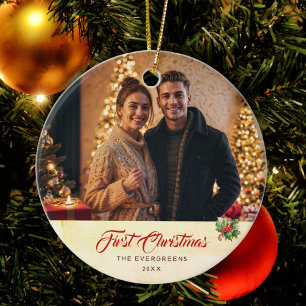 Foto Winter Moderne Wasserfarbe Erste Weihnachten Keramik Ornament