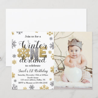 Foto Winter ONEderland Geburtstag Einladung Gold