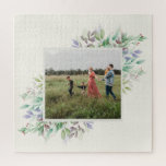 Foto Winter Watercolor Floras Custom Puzzle<br><div class="desc">Dieses wunderschöne Rätsel zeigt Ihr Foto gerahmt von boho Aquarellblumen in grün und lila. Tolle Geschenkidee!</div>