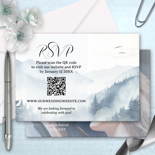 Foto Winter Wedding QR Code RSVP Card Einladung
