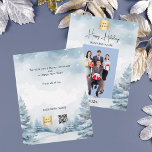 Foto Winterlandschaft Weihnachtskarte<br><div class="desc">Wasserfarbener Winterwald als Hintergrund. Personalisieren Sie Ihr Firmenlogo,  Ihren Namen und ein Foto und fügen Sie es hinzu. Happy Holidays geschrieben mit einem trendig handhabbaren Style Skript. Zurück: Fügen Sie Ihre Nachricht hinzu. 1 Blatt = 1 Einladung mit Druckkante bis Kante.</div>