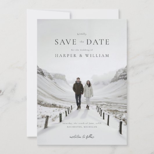 Foto wintery Hochzeit speichern Sie das Datum Einladung (Vorderseite)