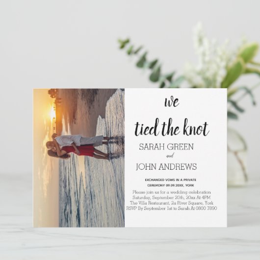 Foto Wir binden den Knoten Hochzeitsankündigung Einladung (Stehend Vorderseite)