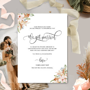 Foto, wir got Verheiratete, erdige Blütenhochzeit Ankündigung