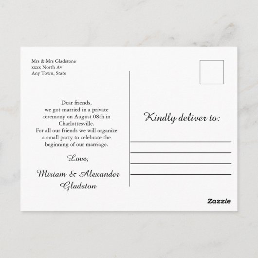 Foto Wir got verheiratete Hochzeitserklärung Postk Postkarte (Rückseite)