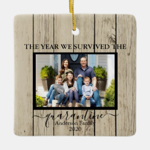 Foto Wir überlebten die Quarantäne Imitat Holz Keramikornament