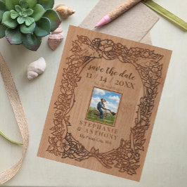 Foto "Wood Look Rustic Wildblume Bird" Rett Ankündigungspostkarte