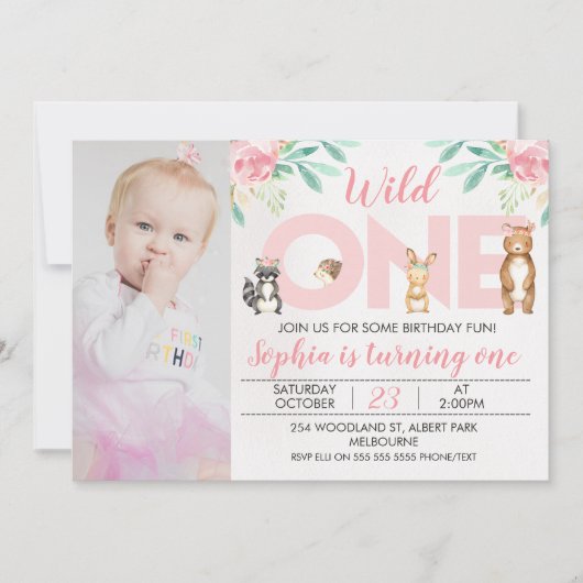 Foto Woodland Animals 1. Geburtstag Einladung (Vorderseite)