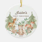 Foto Woodland Animals Baby's First Christmas Keramik Ornament (Vorne)