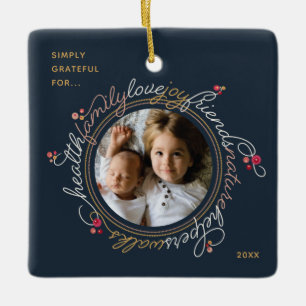 Foto Word Dankbarkeit Wreath Custom Ornament