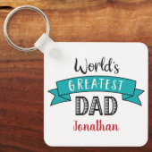 Foto World's Bester Vater Typografie Name Blue Schlüsselanhänger (Vorderseite)