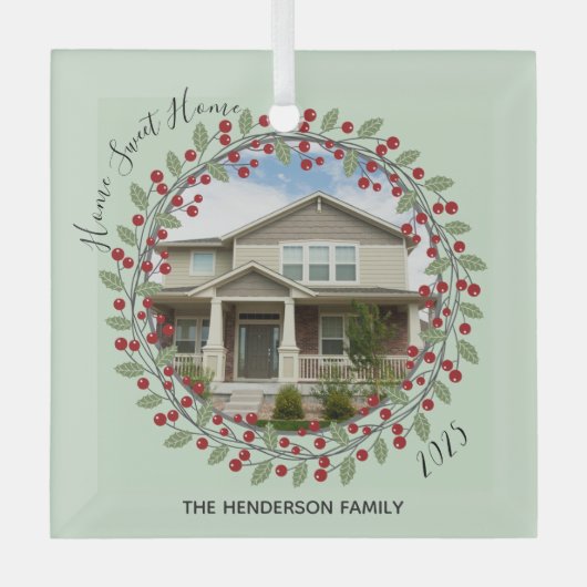 Foto Wreath Zuhause Sweet Zuhause Weihnachtsbaum Ornament Aus Glas (Vorderseite)