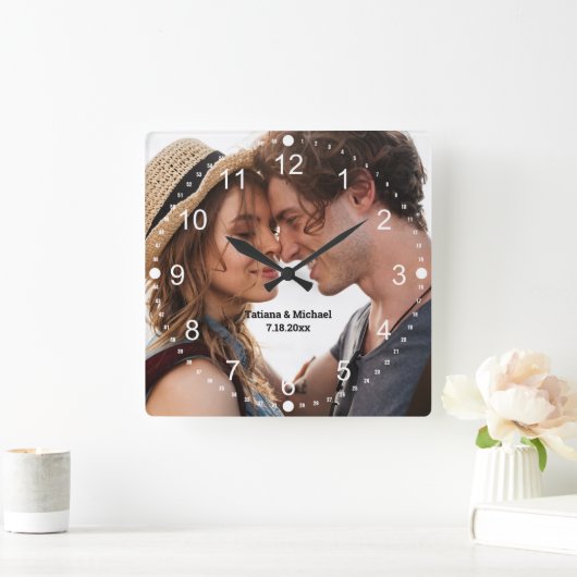 Foto-Zahlen Quadratische Wanduhr (Zuhause)