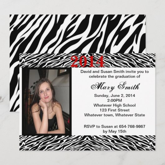 Foto Zebra Abschluss Einladung (Vorne/Hinten)