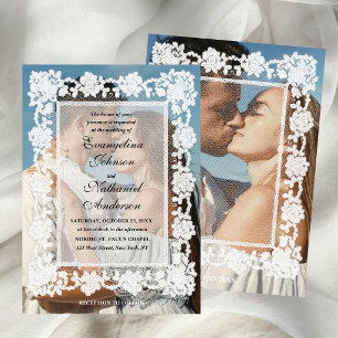 Foto Zeitloses Spitzenrahmen Formale Hochzeit Einladung