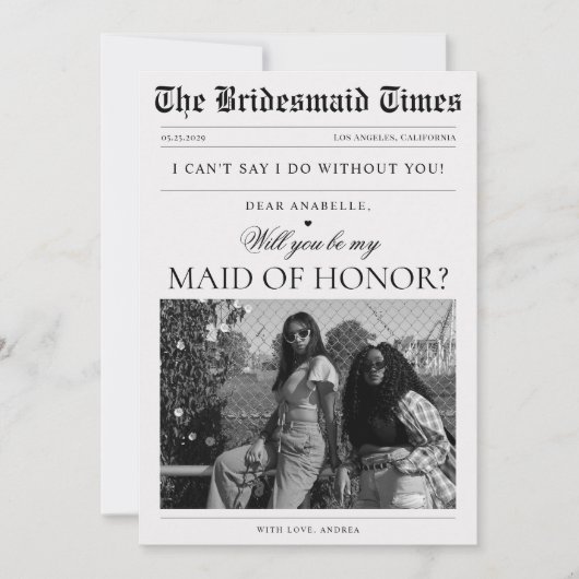 Foto Zeitung Einmalige Trauzeugin Vorschlag Einladung (Vorderseite)