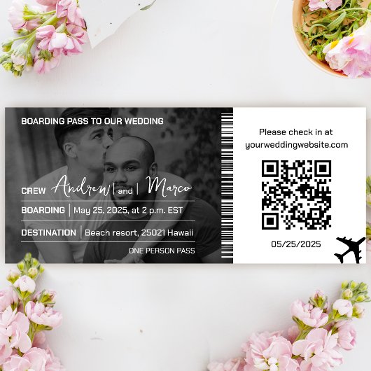 Foto Zielort Boarding Pass Hochzeit Einladung