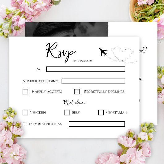 Foto Zielort Boarding Pass Hochzeit RSVP Karte