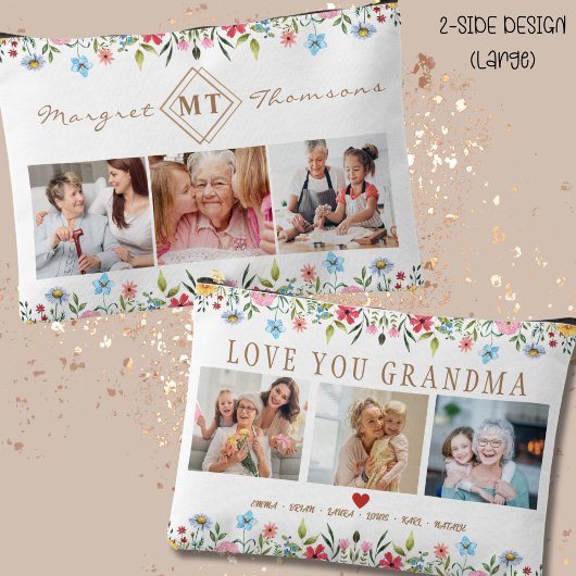 Foto-Zubehörbeutel mit floraler Monogramm zur Mama Zubehörtasche
