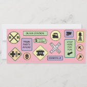 Foto-Zug-Karte - rosa Streifen Einladung (Rückseite)