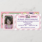 Foto-Zug-Karte - rosa Streifen Einladung (Vorne/Hinten)