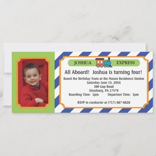 Foto-Zugticket - Blaue Streifen Einladung (Vorderseite)