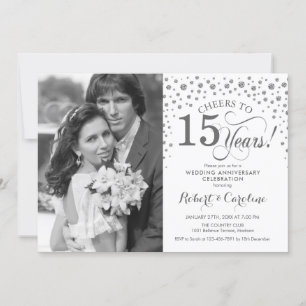 Foto zum 15. Hochzeitstag - Silber Weiß Einladung