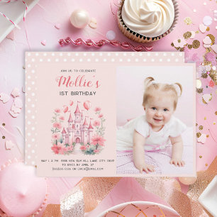Foto zum 1. Geburtstag von kleinen Mädchen - rosa Einladung