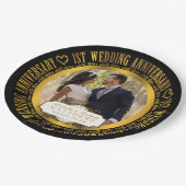 Foto zum 1. Hochzeitstag Black | Vergoldet Pappteller (Schrägansicht)