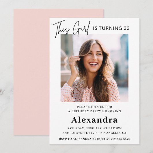 Foto zum 33. Geburtstag Elegante Frau Einladung (Vorne/Hinten)