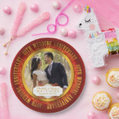 Foto zum 40. Hochzeitstag Rot | Vergoldet Pappteller (Party)