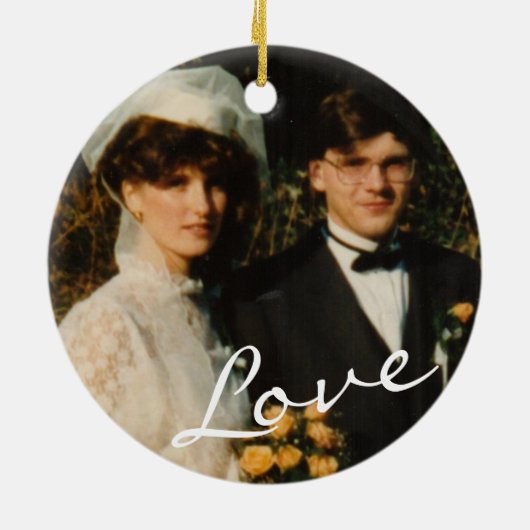 Foto zum 40. Jubiläum, Ruby Red und Gold Custom Keramik Ornament (Hinten)