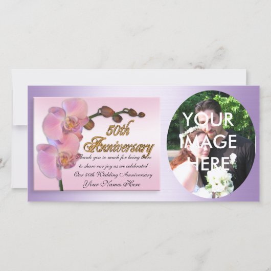 Foto zum 50. Jubiläum Danke, Pink Orchids Dankeskarte (Vorderseite)