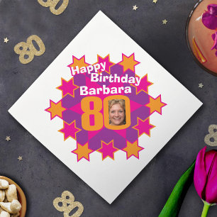 Foto zum 80. Geburtstag und Name Rosa Sternenservi Serviette