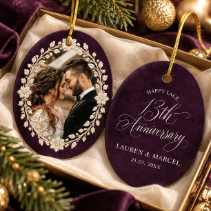 Foto zum dreizehnten Hochzeitstag mit Pflaumen-Spi Keramik Ornament