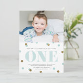 Foto zum ersten Geburtstag von Konfetti Einladung (Stehend Vorderseite)