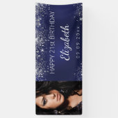 Foto zum Geburtstag, blau, silber Glitzer Banner (Vertikal)