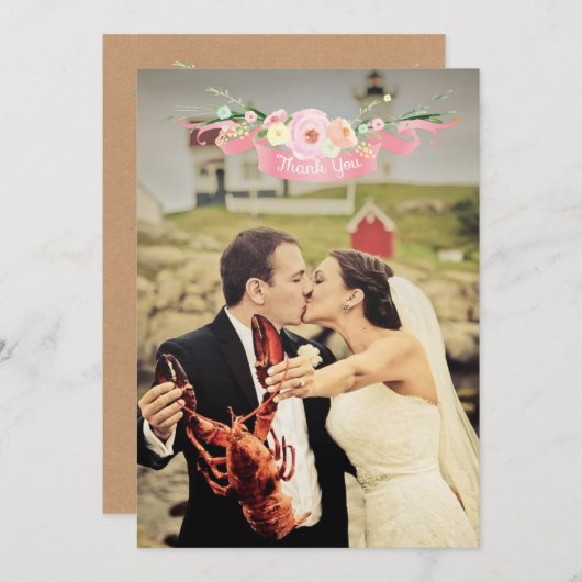 Foto zum Hochzeitsfeiern mit Aquarellblume Danke, Einladung (Vorne/Hinten)