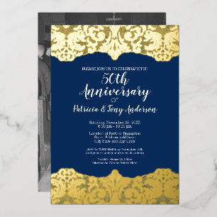 Foto zum Jahrestag der Hochzeit und Gold Lace Folieneinladung