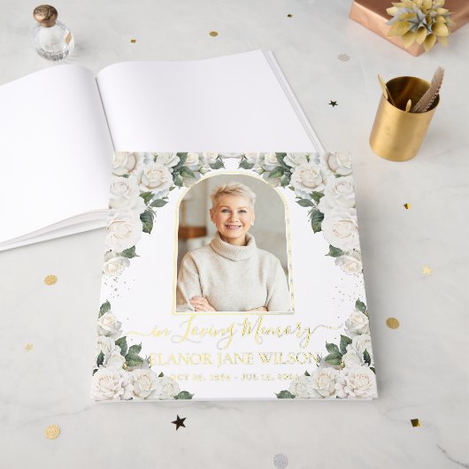 Foto zur Beerdigung des Blumenbildes von White Ros Gästebuch (Vorderseite Offen)