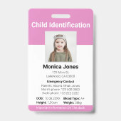 Foto zur Kinderidentifizierung weich rosa Ausweis (Vorderseite)