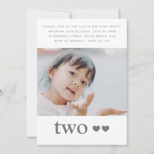Foto Zweite Geburtstagsparty Herzeinladung Einladung (Vorderseite)